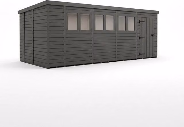 Buttercup Farm Grey Composite Pent Garden Shed with Single Door and Windows W: 543.5 cm, D: 274 cm, H: 210 cm