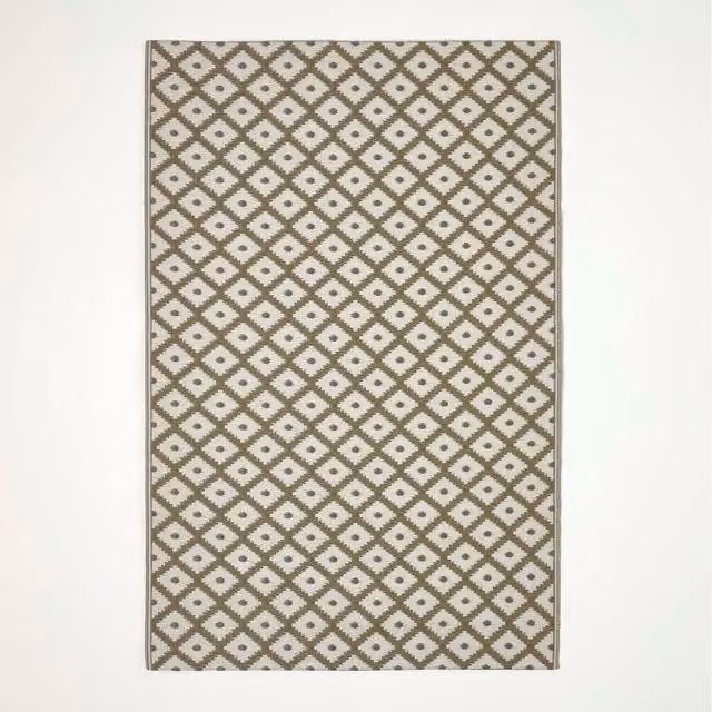 Homescapes May Geometric Outdoor Rug, Olive Green and White, Reversible and Waterproof, W: 270 cm
