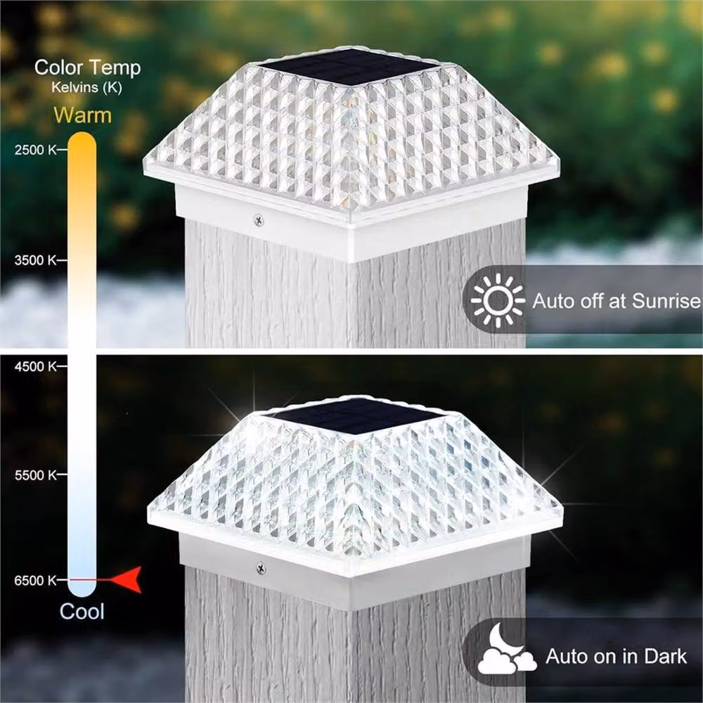 SPETLEK Solar LED Square Post Cap Light in White for 3.5-4 Inch Garden Fence Posts – 3