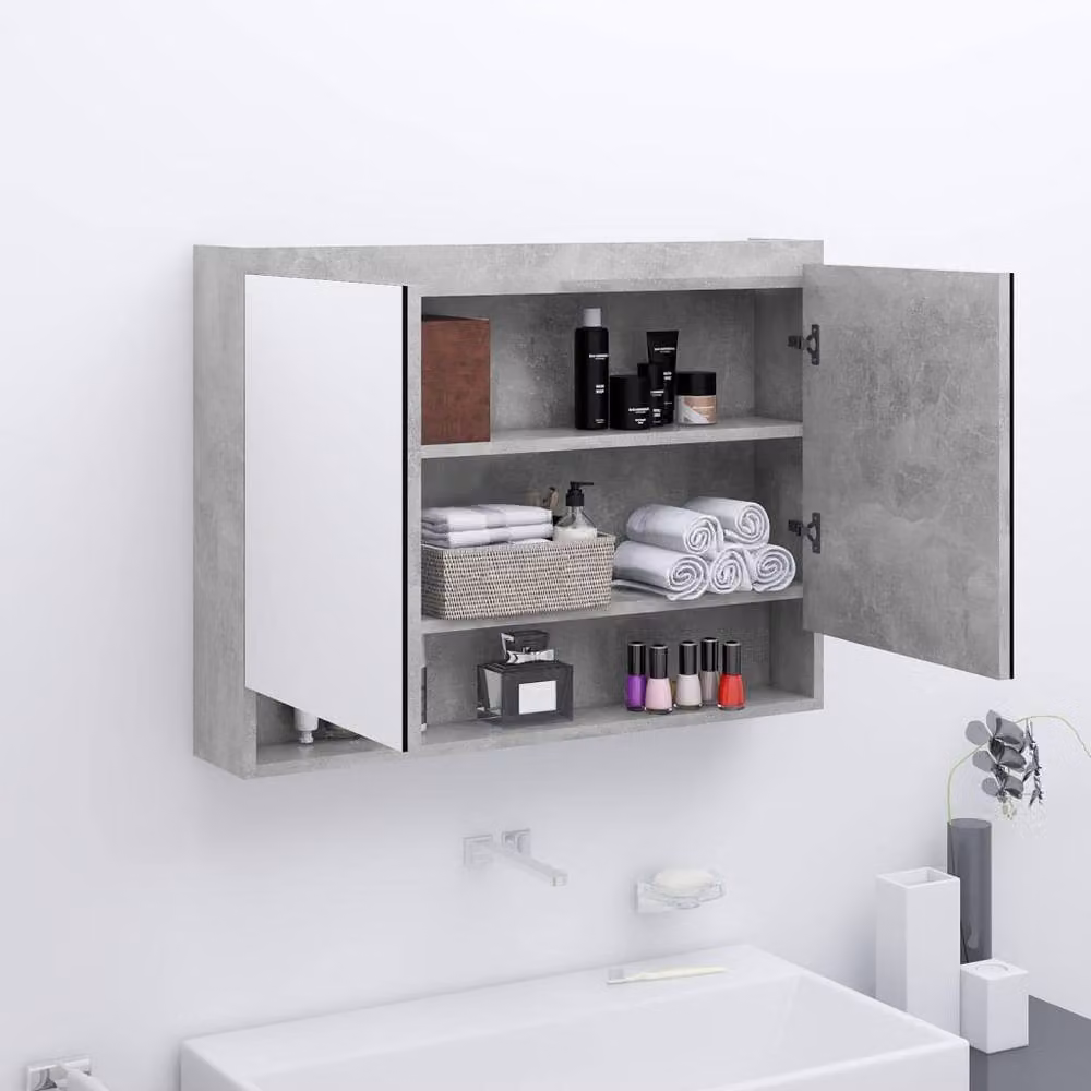 Berkfield Home Modern Bathroom Mirror Cabinet in Concrete Grey, W/D/H: 80 x 15 x 60 cm – 2