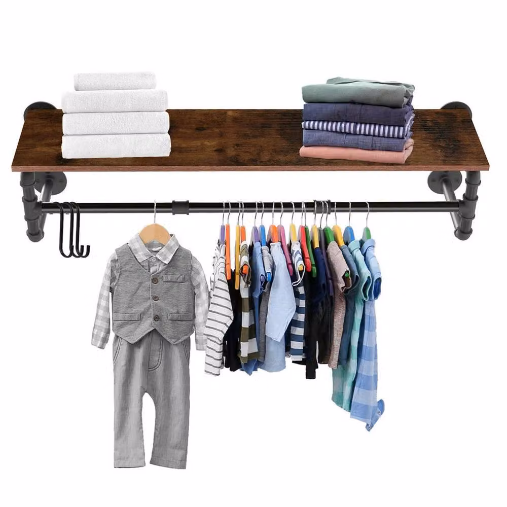 FORGEVIO Black Lacquered Metal Wall Mounted Pipe Clothes Rail, Width: 100 cm – 3