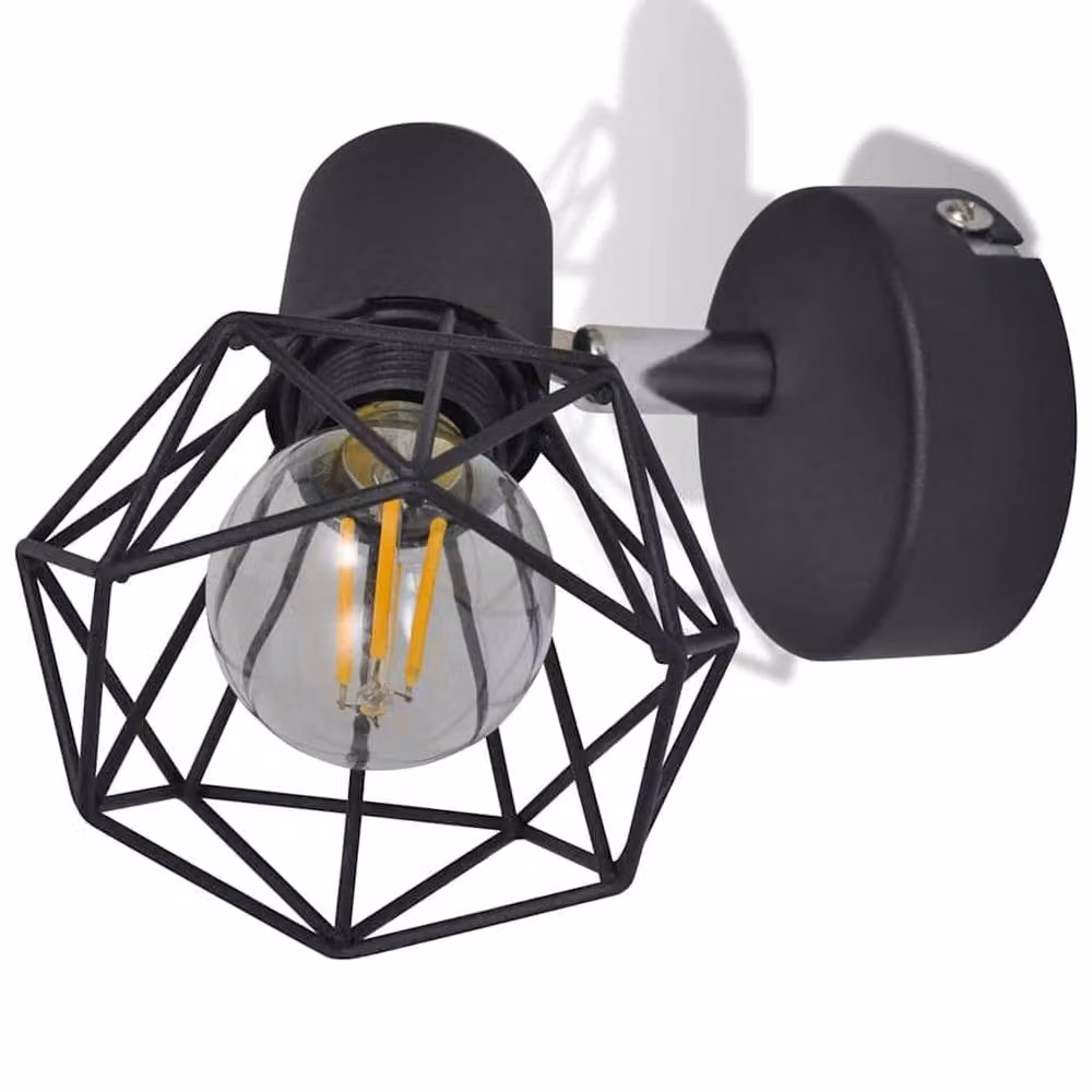 Berkfield Home Industrial Style Metal Wire Frame Wall Sconce with LED Bulb in Black – 5