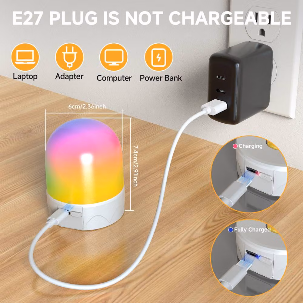Harper Living USB Rechargeable RGBW LED Bulbs with Remote, E27 Screw and Magnetic, Dimmable 9 Colour Night Lights with Timer, Set of 2, White and Multicolour – 2