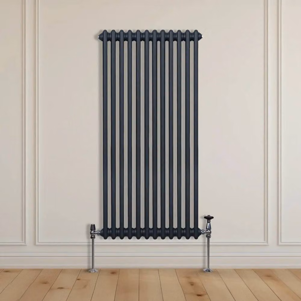 Monstershop Traditional 2 Column Steel Radiator in Anthracite Grey, H: 150.0 cm, W: 56.2 cm, D: 7.0 cm – 8