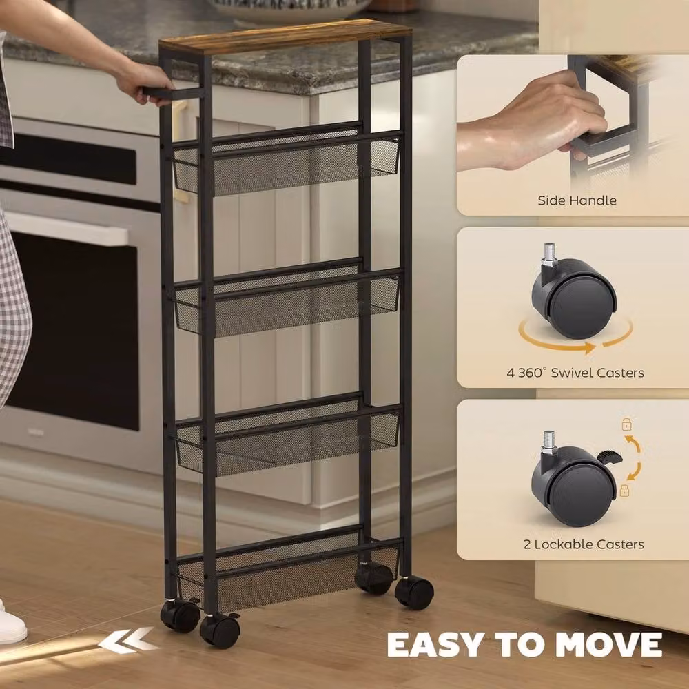EONLION 5-Tier Freestanding Metal Kitchen Cart on Wheels in Black – 3