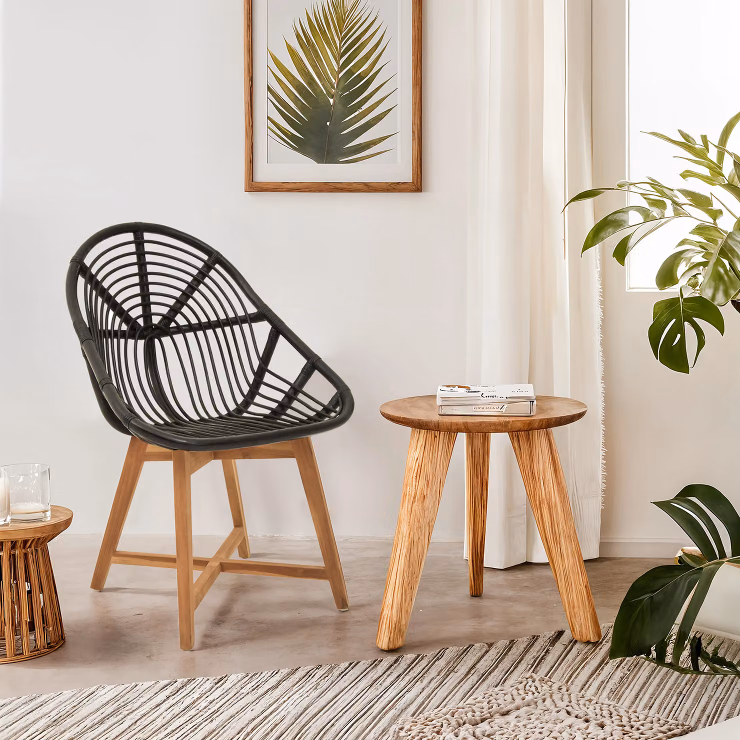 Orsina Black Natural Rattan Dining Chair with Teak Legs – 3