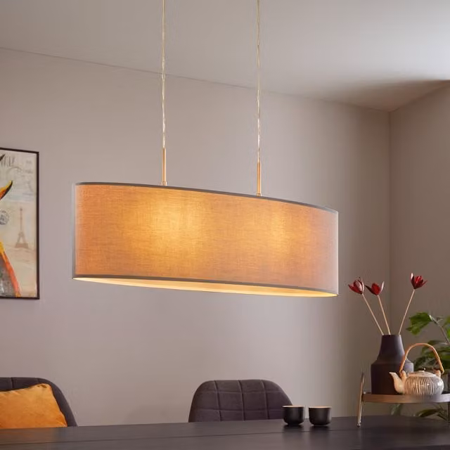 Eglo Pasteri Grey Fabric and Metal Cylinder Pendant Light with Satin Nickel Finish