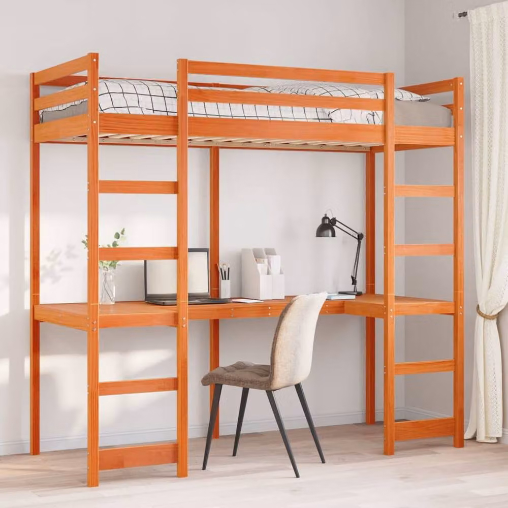 Berkfield Home Loft Bed Frame in Waxed Brown Solid Pine, W/D/H: 80 x 200 cm – 1