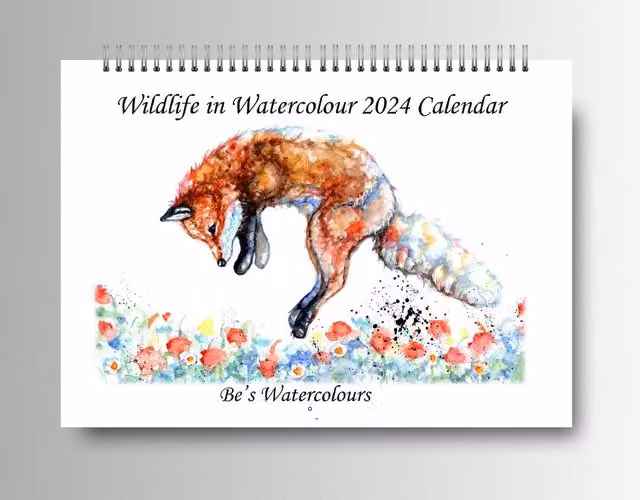 BebesArts Wildlife in Watercolour 2024 Monthly Paper Calendar in Brown and Multicolour