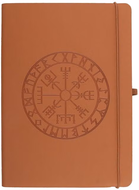 Something Different Viking Compass Faux Leather A5 Hardcover Notebook and Pen Set, Brown