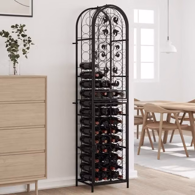 Berkfield Home Black Wrought Iron Wine Rack for 73 Bottles, W/D/H: 45 x 36 x 200 cm