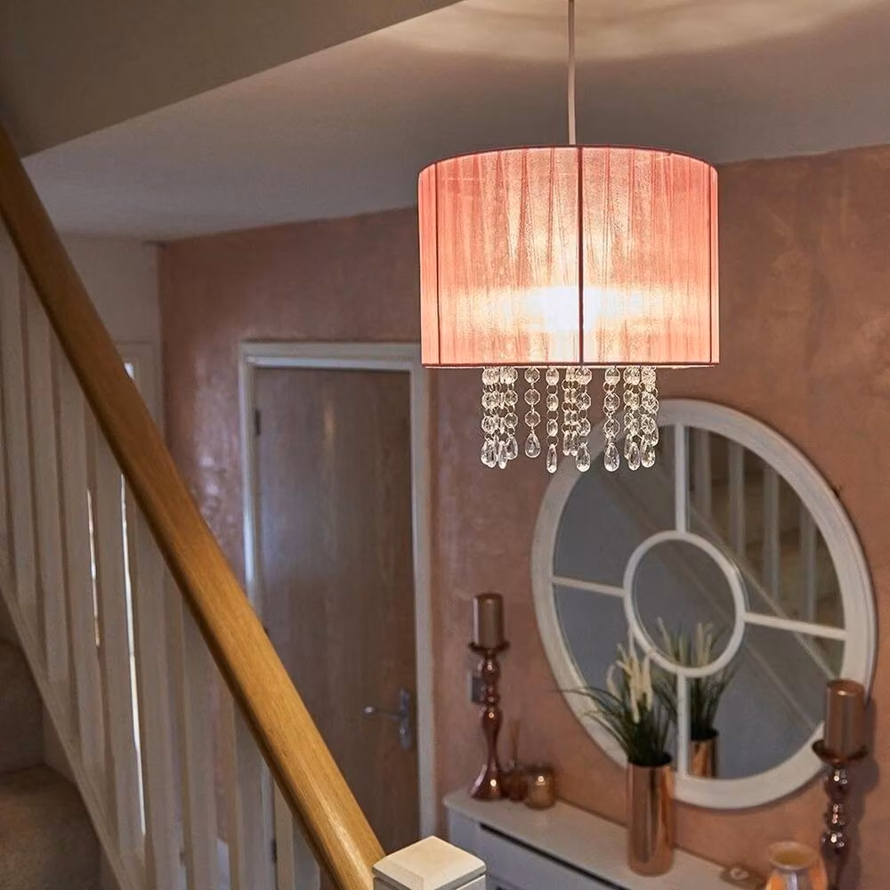 SPETLEK Modern Pink Fabric Cylinder Ceiling Light Shade – 3
