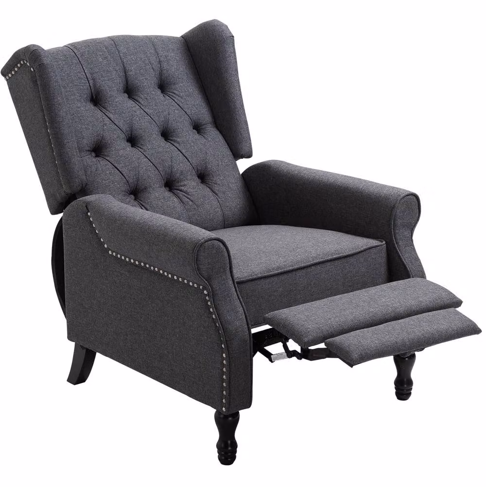 STILVORA Grey Fabric Recliner Armchair with Integrated Ottoman and Solid Wood Frame – 3