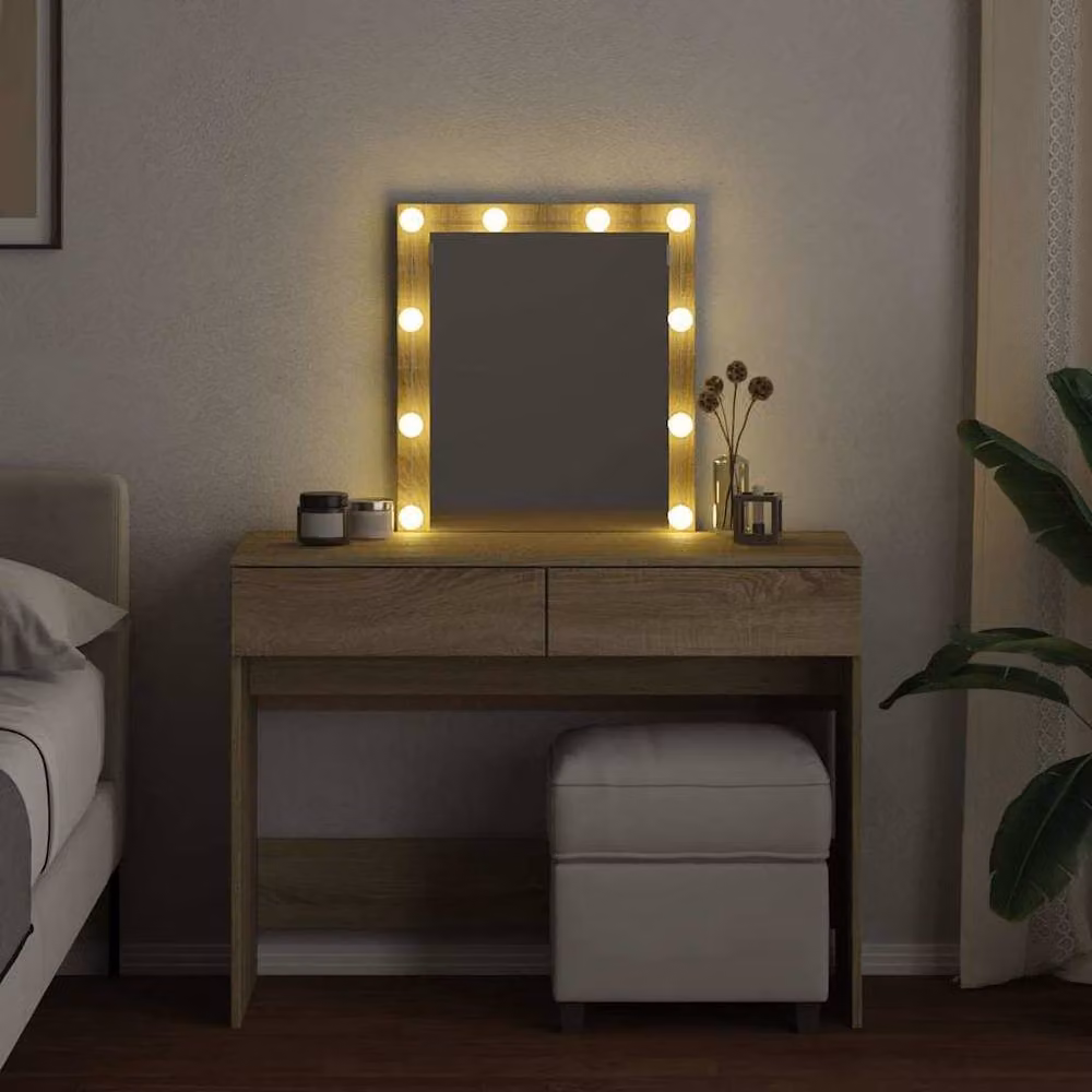 Berkfield Home Sonoma Oak Dressing Table with Hollywood LED in Tan, W/D/H: 100 x 40 x 130 cm – 3