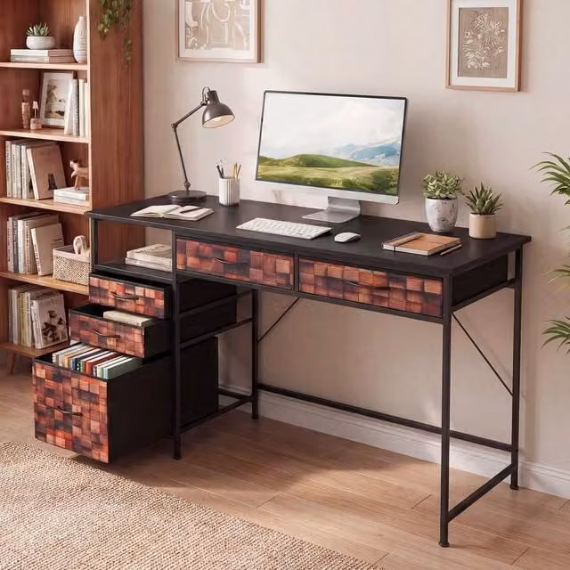 EONLION Brown Computer Desk for Home Office with Metal Legs, W/D/H: 120 x 50 x 77 cm