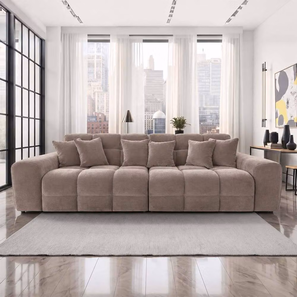 Furnishings For Less UK Jenson 4 Seater Beige Plush Velvet Sofa with Deep Seats and Boxed Arms – 2