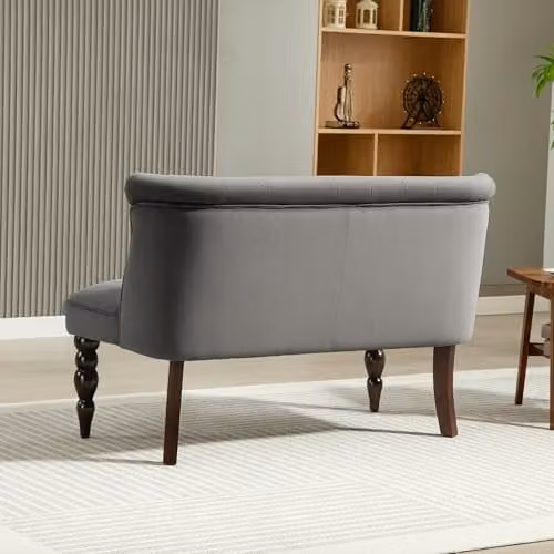 HOMCOM Velvet 2 Seater Sofa with Solid Wood Frame, Grey – 4