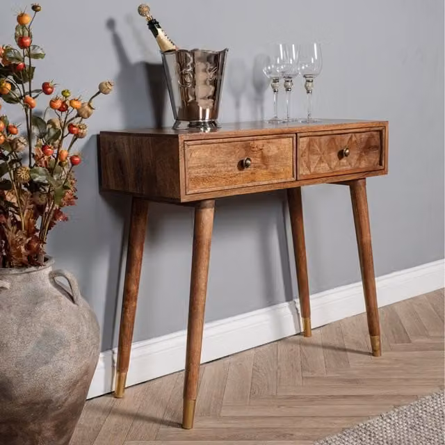 Elm Home And Garden Mango Wood 2 Drawer Console Hall Table in Brown