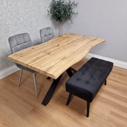 KOSY KOALA Modern Dining Room Furniture Set with Rectangular Wood Table, 2 Grey Velvet Chairs and Black Bench