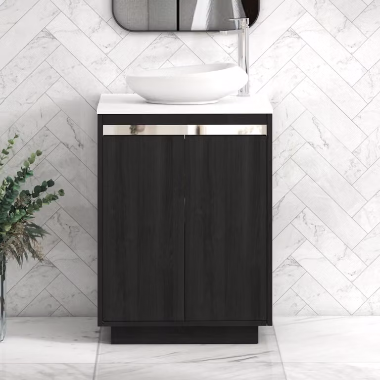 Royal Bathrooms Orion 600mm Hale Black and White 2 Door Floor Standing Vanity Unit with Nova Basin and Chrome Accent Trim