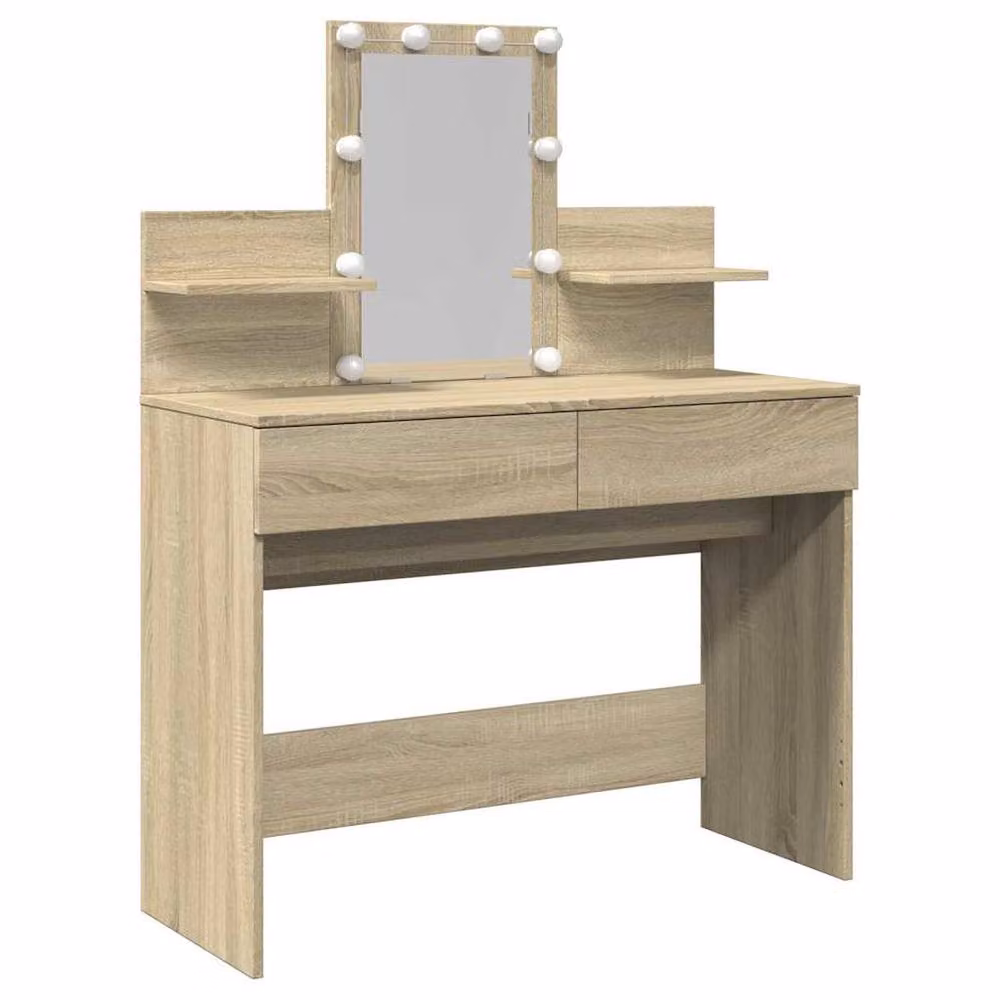 Berkfield Home Beautiful Hollywood LED Dressing Table in Sonoma Oak Light Brown, W/D/H: 100 x 40 x 130 cm – 3