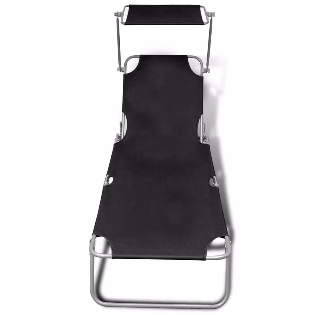 Berkfield Home Folding Sun Lounger with Canopy in Black Steel and Textilene Fabric – 2