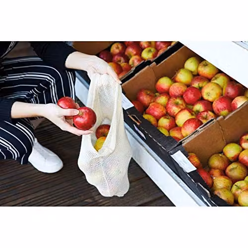 Natural Elements Set of 3 Reusable Cotton Produce Bags with Drawstring in Beige – 2