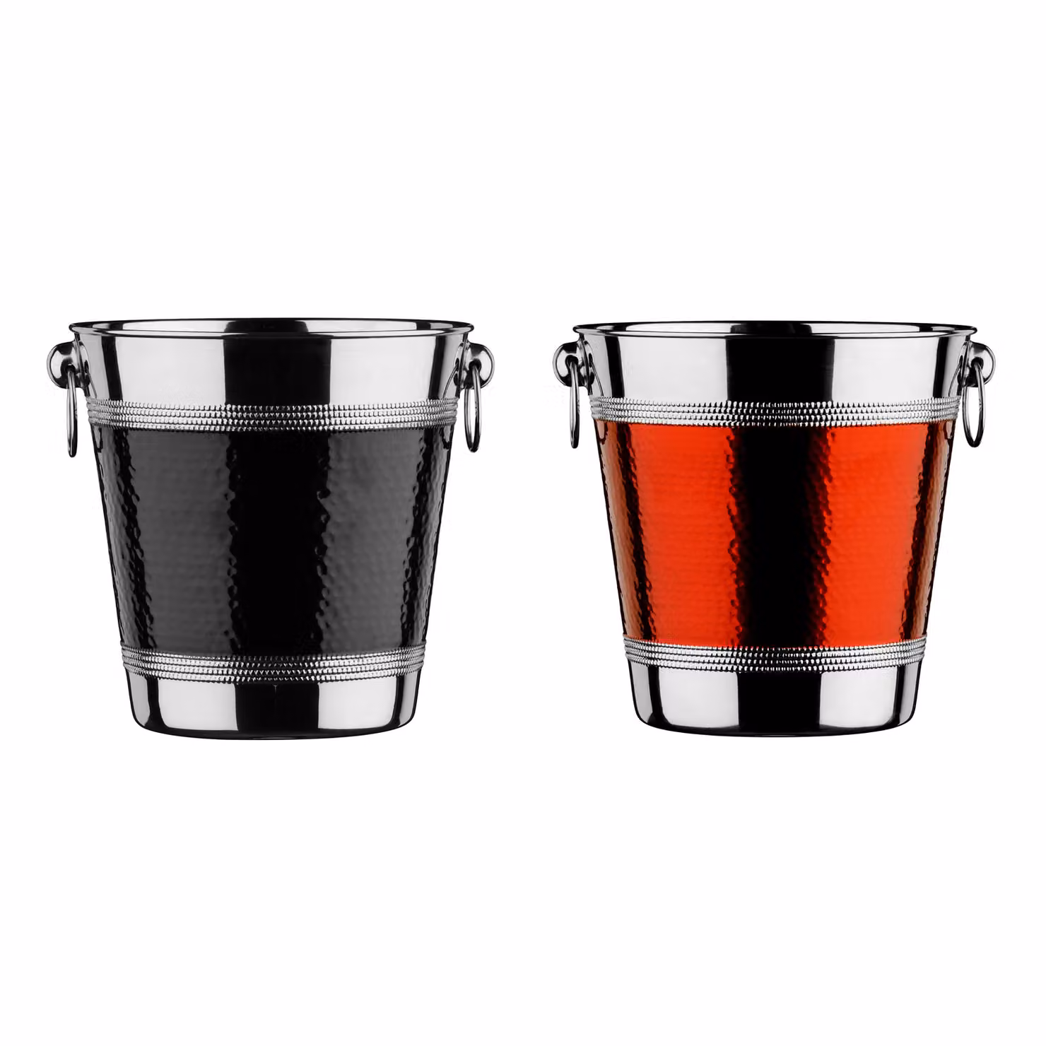 Orsina Mixology Hammered Stainless Steel Champagne Bucket with Black Band in Silver and Black – 3