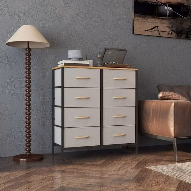 STILVORA Modern 8-Drawer Chest of Drawers with Metal Frame in Beige
