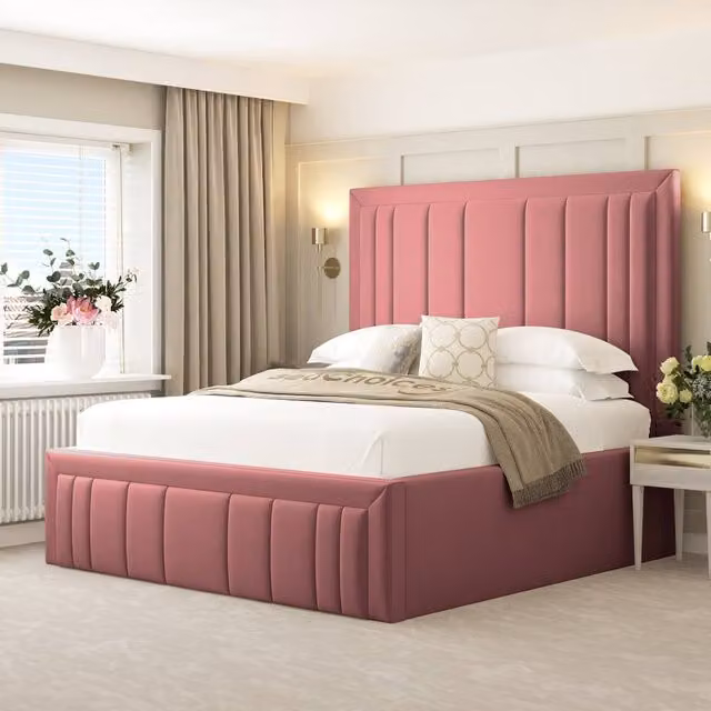 Bed Choices Emperor Upholstered Velvet Bed Frame in Pink, W/D/H: 180 x 200 cm