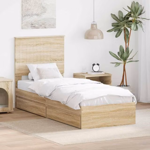Berkfield Home Sonoma Oak Storage Bed with Drawer, Brown, W: 75 cm x L: 190 cm – 1