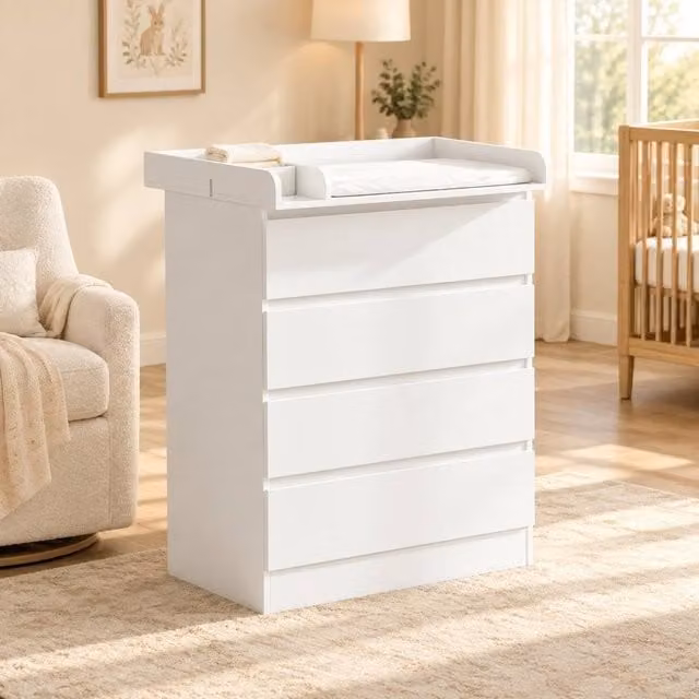 STILVORA Convertible Changing Table and Dresser with 4 Drawers in White