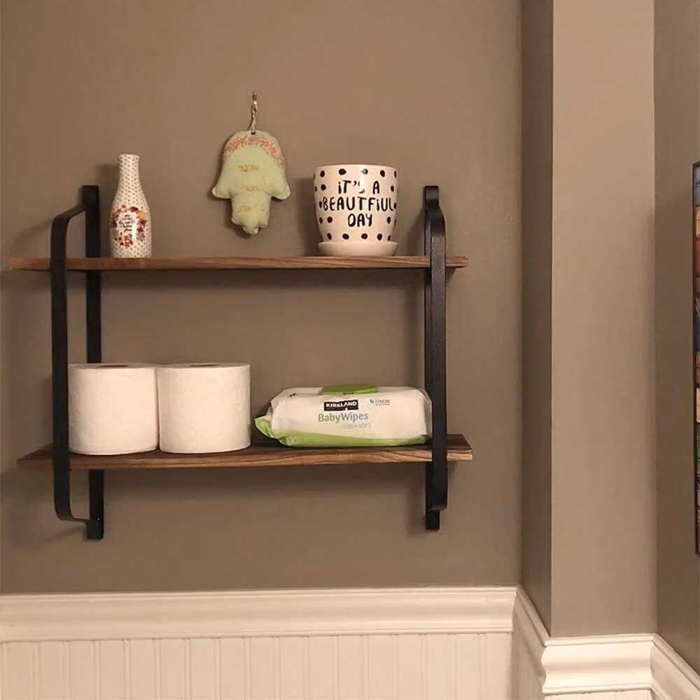 FORGEVIO Retro 2-Tier Wall Floating Shelves in Brown – 3