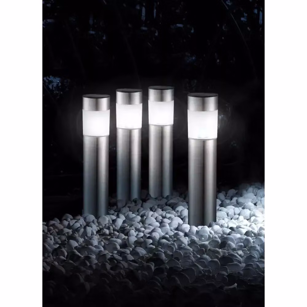 Marco Paul Set of 4 White Stainless Steel Solar Bollard Garden Lights with Motion Sensor, Height: 35 cm – 3