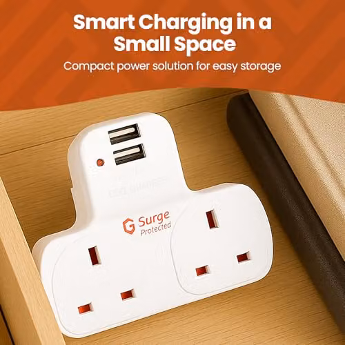 Innoteck 13A Triple Socket Adapter with 2-Way Surge Protection, White – 3
