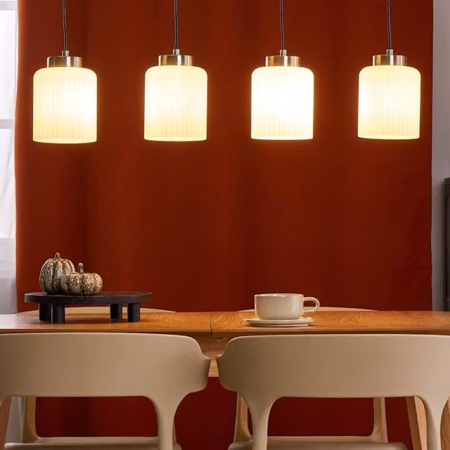 Wyld and Coco Industrial Pendant Light in Black and Brass with Four White Glass Cylinder Shades – 1