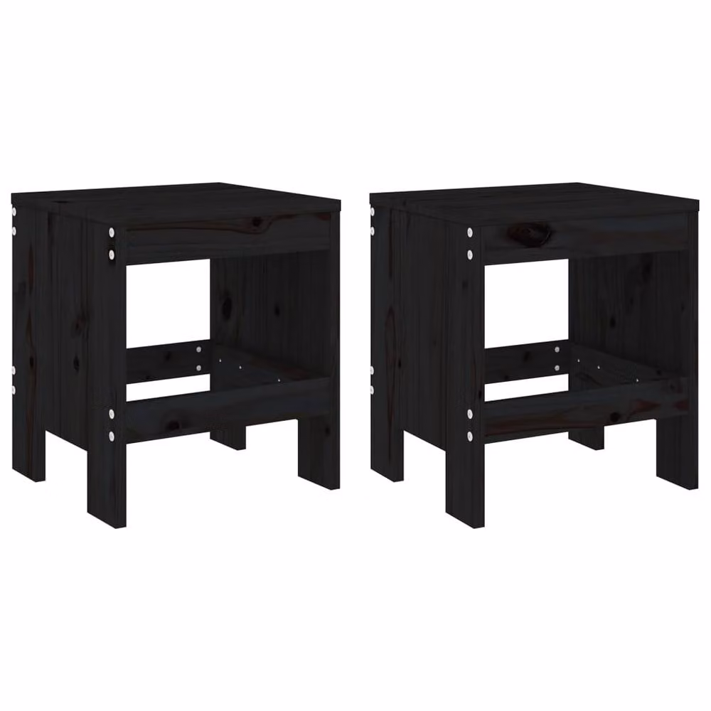 Berkfield Home Set of 2 Black Garden Stools in Solid Pine Wood, W/D/H: 40 x 36 x 45 cm – 3