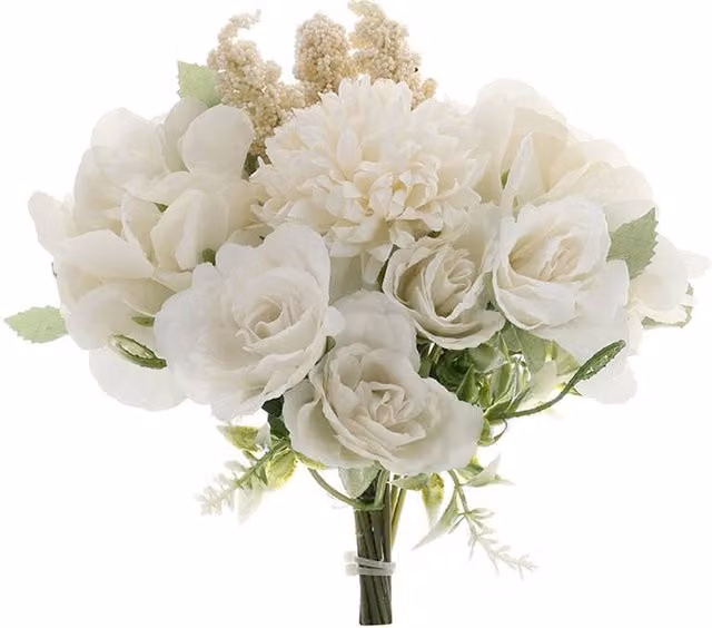 ExtraStar White Artificial Mixed Floral Bouquet for Wedding and Home Decor