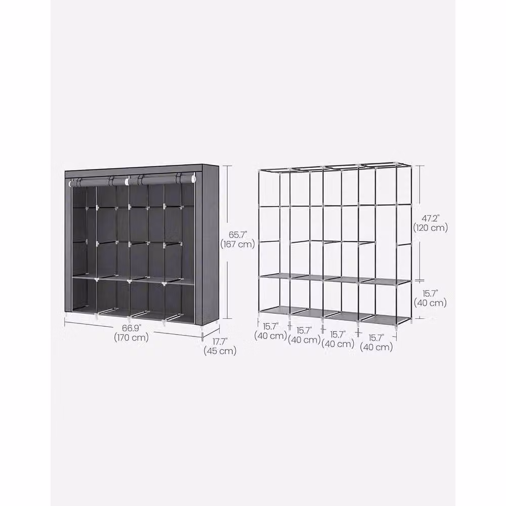 The Bazaarist Large Portable Wardrobe with 4 Hanging Rails, Grey – 3
