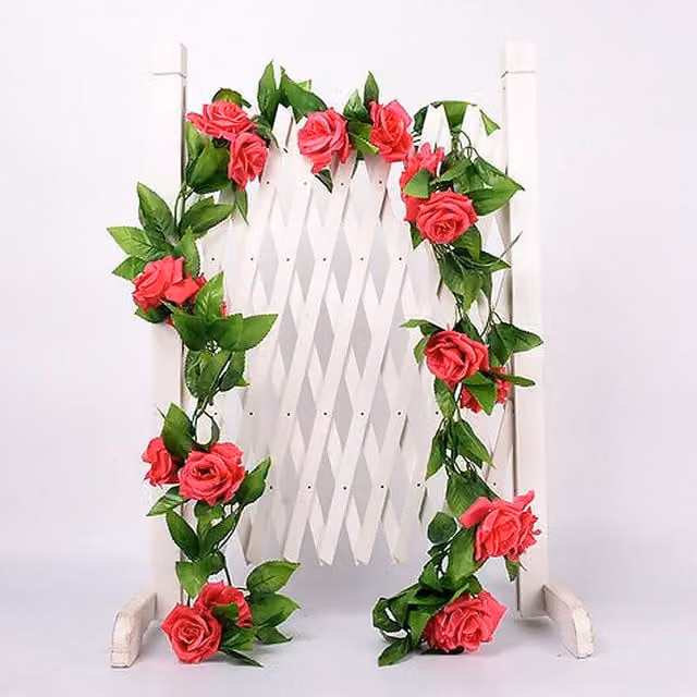 YnysTec Artificial Rose Vine Hanging Garland in Light Red for Wedding Decor, 2.5m