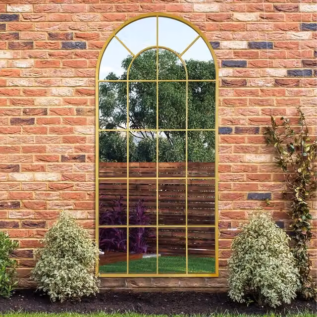 MirrorOutlet Arcus Modern Arched Garden Wall Mirror in Gold