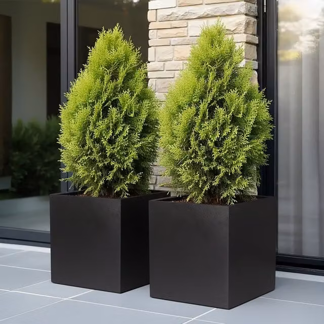 Set of 2 IDEALIST Black Reinforced Stone Square Garden Planters, W: 30 cm