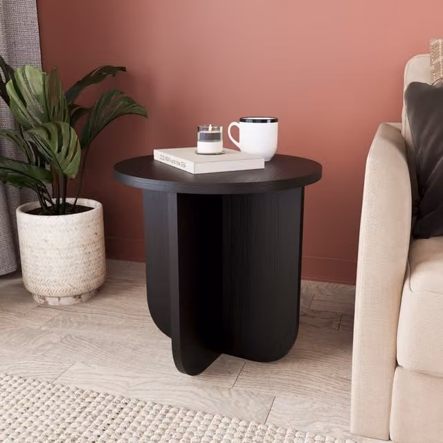 Bimossa Beca Small Round End Table in Black Matt Wood Finish W/D/H: 40 x 40 x 40 cm