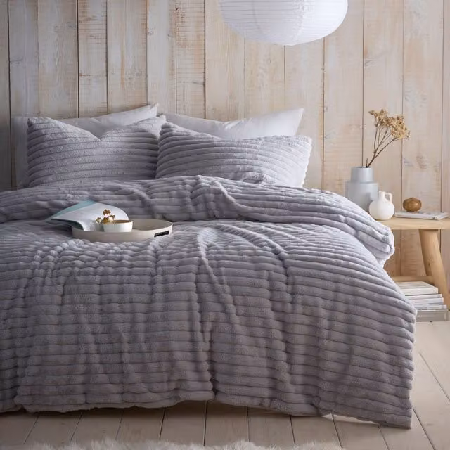 Appletree Morritz Reversible Faux Fur Duvet Cover Set, Grey, W: 90 cm, H: 200 cm