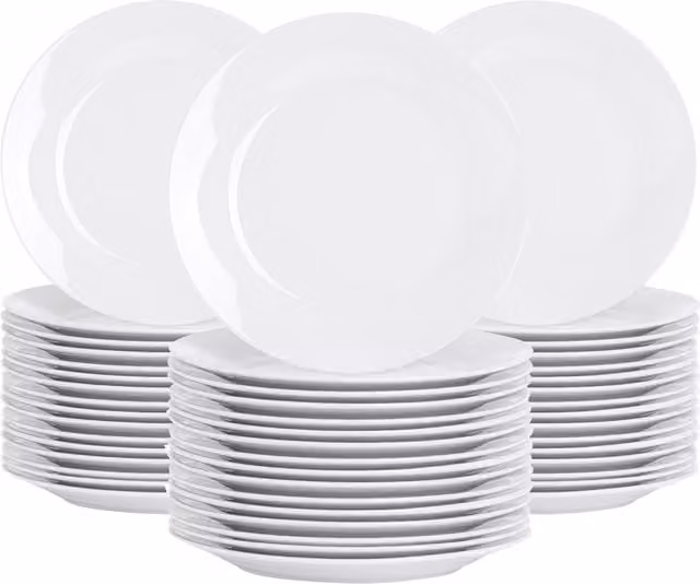 Argon Tableware Classic White Porcelain Dessert Plates, Pack of 48, Diameter: 19 cm