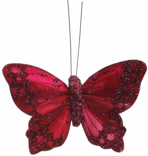 Kingsbury Gifts Pack of 12 Red Metal Hanging Butterfly Decorations