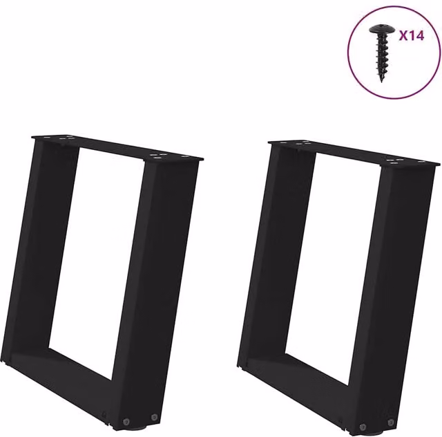 Berkfield Home U-Shaped Coffee Table Legs, 2 Piece Set, Black Matt Steel, H: 50 cm, W: 42.5-43 cm