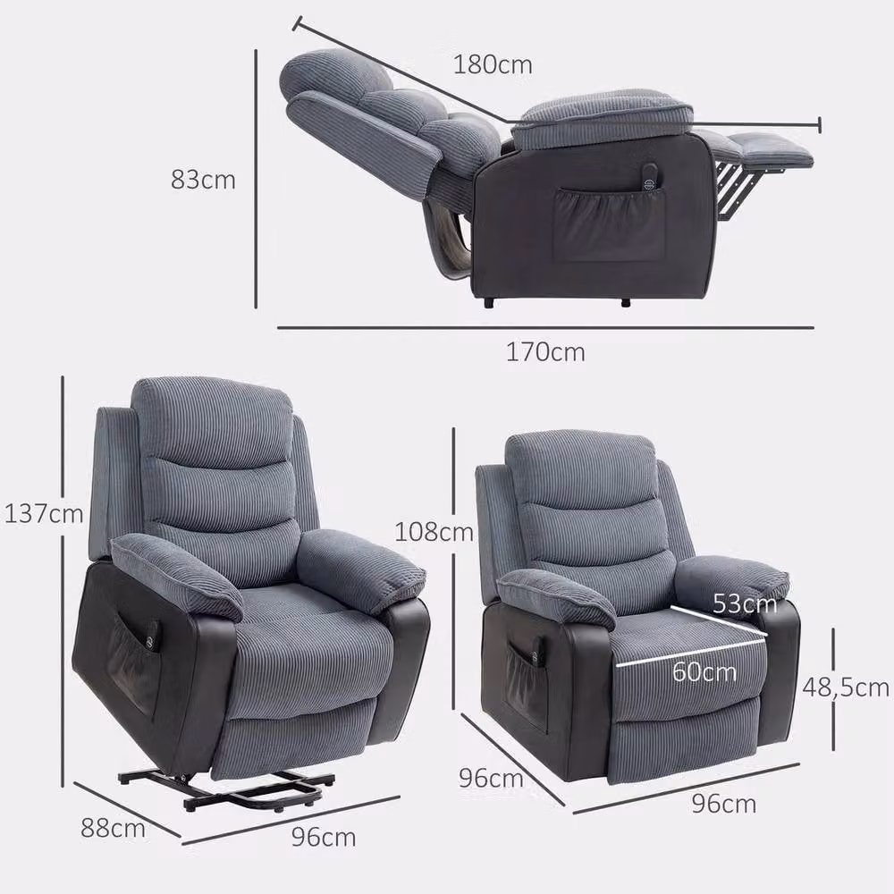 FORGEVIO Power Lift Riser Recliner Chair in Grey with High Back and Armrests – 4