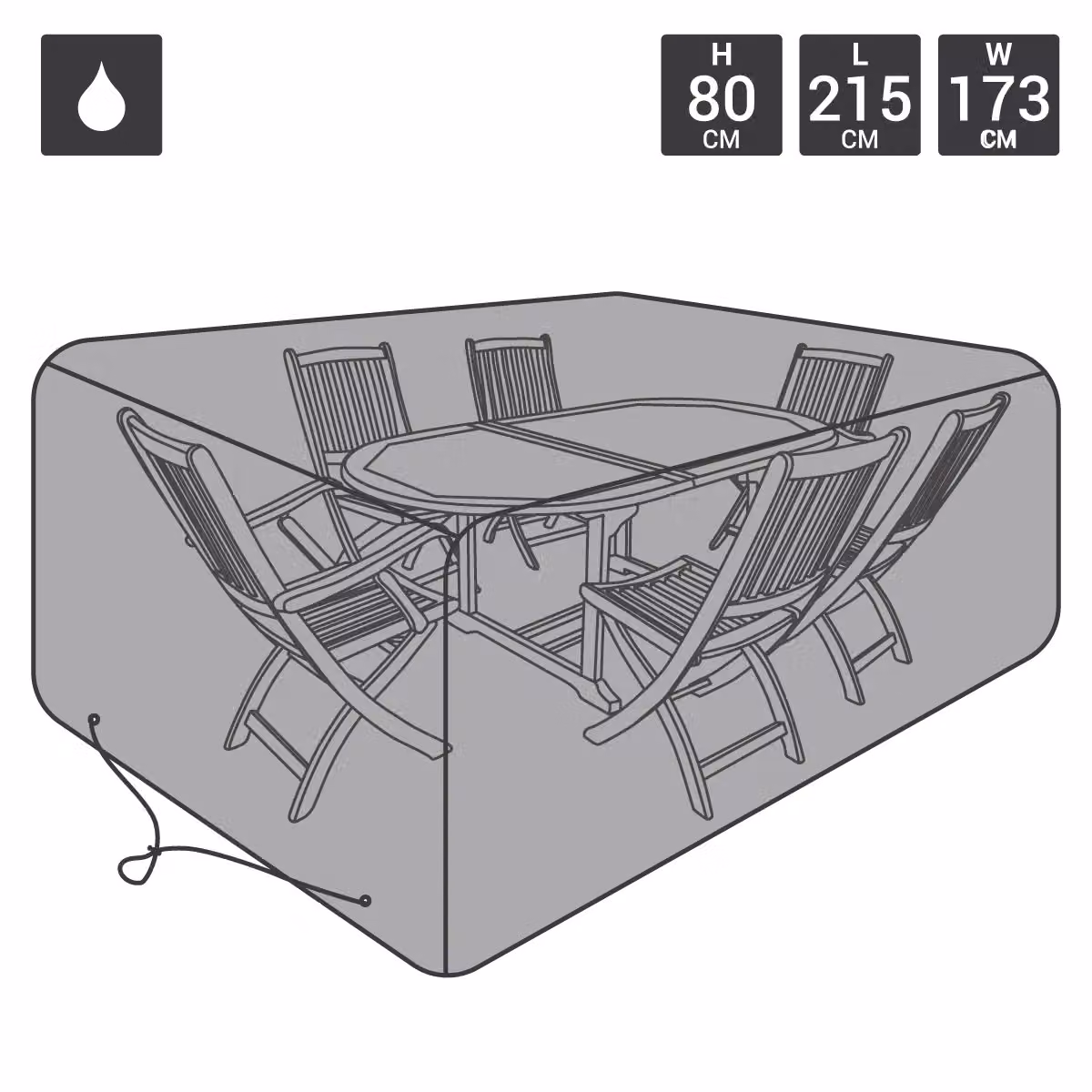 Charles Bentley Premium Waterproof Rectangular 6 Seat Garden Furniture Cover, Black, W: 215 cm, D: 173 cm, H: 80 cm – 3