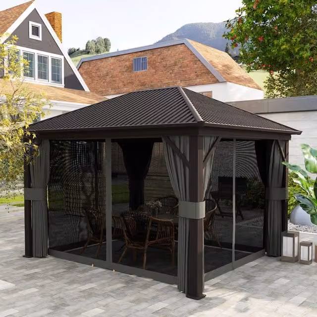 Outsunny Modern Hardtop Outdoor Gazebo in Anthracite Grey, W: 360 cm, D: 300 cm